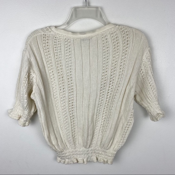 Zara Cream V Neck Crochet Knit Sweater Top M - Picture 3 of 6